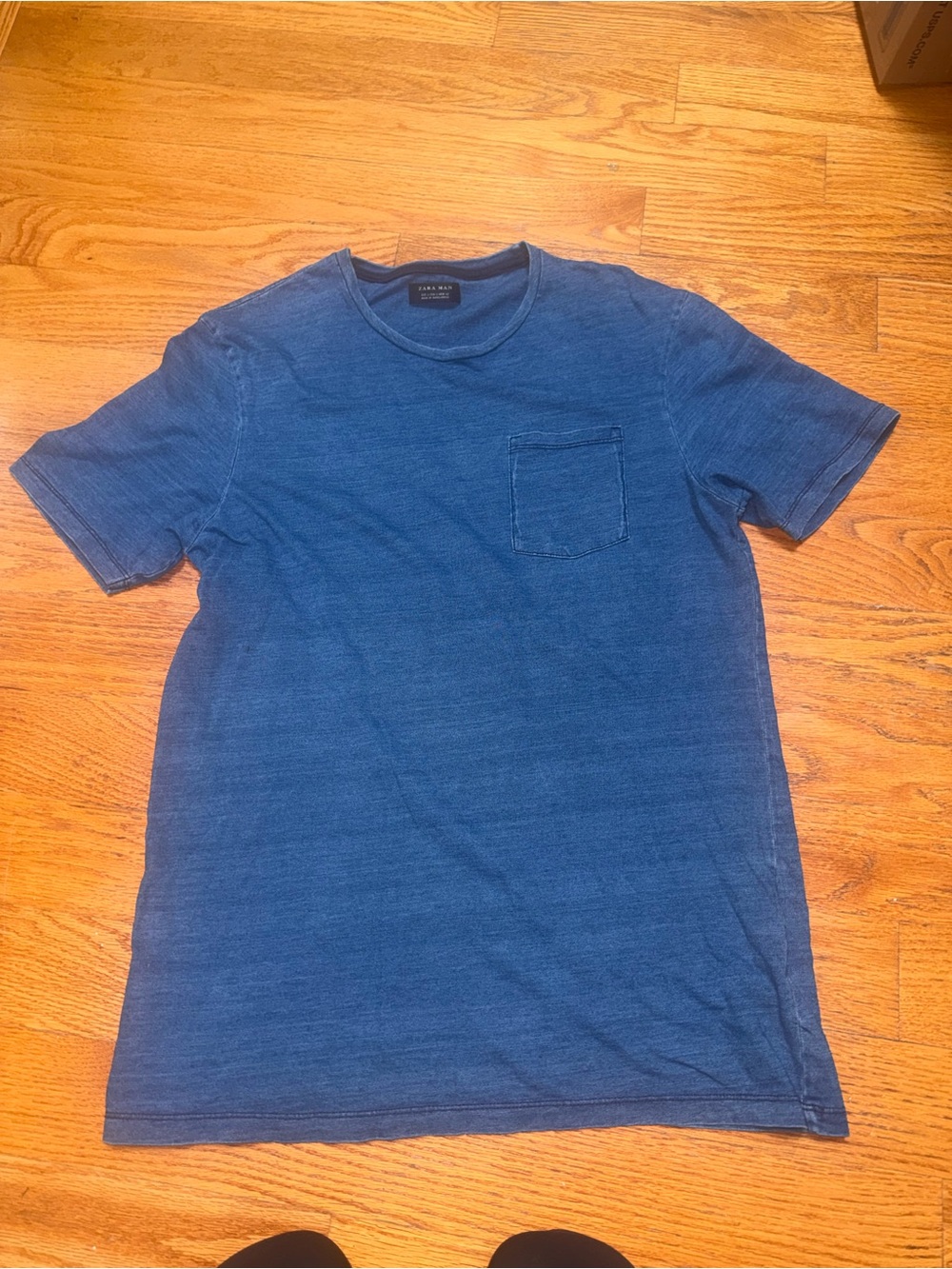 Zara Blue Short-Sleeve Pocket Crew T-Shirt 🎈